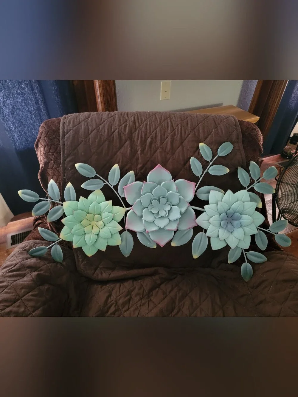 Metal Succulent Wall Art In Mint Green Blue
